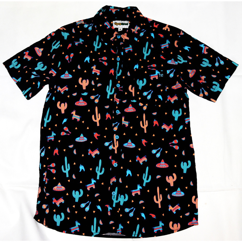 tipsyelves "Midnight Fiesta" Men's Short Sleeve‎ Button Front Shirt Size Medium